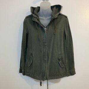 Forever 21 Green Hooded Zip Front Utility Jacket Size Small